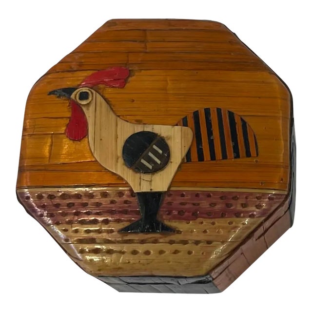 Vintage Wooden Trinket Box With Chicken Design For Sale