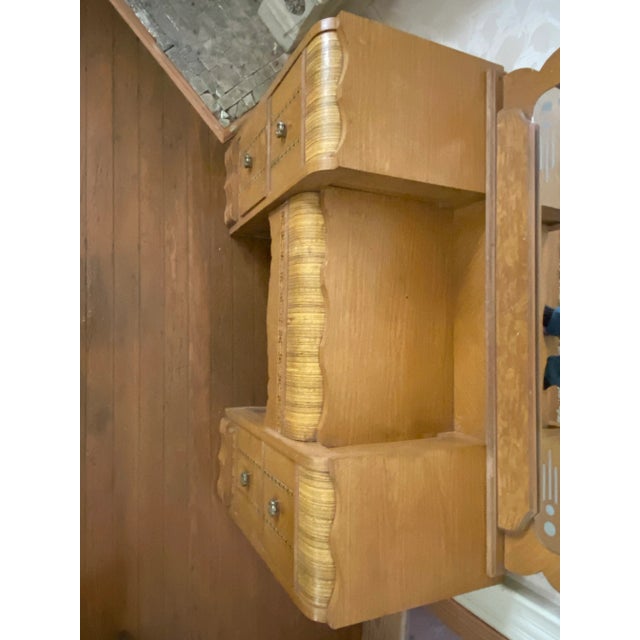 Early 20th Century Early 20th Century Vintage Art Nouveau Vanity Desk & Mirror Waterfall Front For Sale - Image 5 of 13