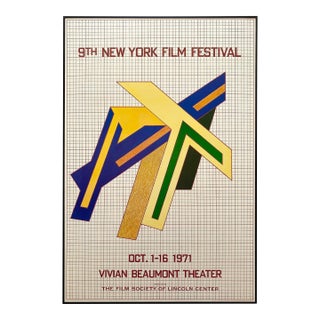 Frank Stella Vintage 1971 Mid Century Modernist Lithograph Print Framed Extra Large " 9th New York Film Festival " Poster For Sale