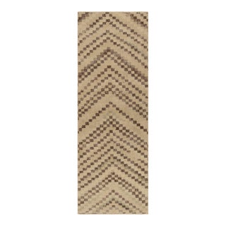 Vintage Distressed Runner Rug, Beige-Brown Geometric Patterns – Rug & Kilim For Sale