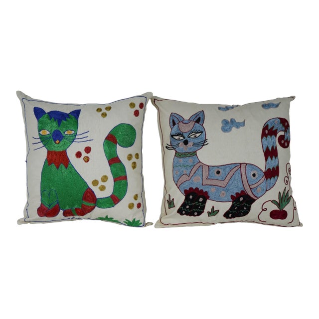 Uzbek Suzani Pillow Cover - A Pair For Sale