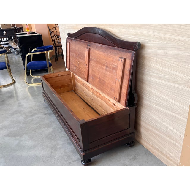 Brown Italian Antique Walnut Wood Bench With Trunk For Sale - Image 8 of 10