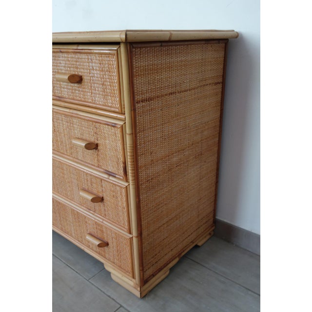 Five-Drawer Chest of Drawers in Wicker and Bamboo, 1970s For Sale - Image 6 of 18