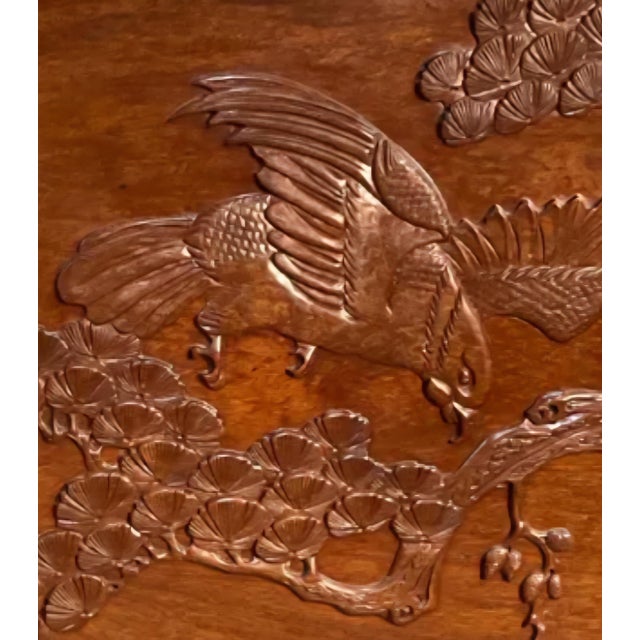 Wood Antique Chinese Carved Huanghuali Wood Table Screen - Eagle and Pine Motif For Sale - Image 7 of 7