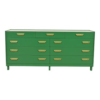 Michael Taylor for Baker Furniture Mid-Century Hollywood Regency Green Lacquered Campaign Dresser, Newly Refinished For Sale