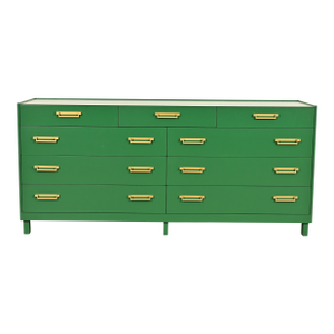 Michael Taylor for Baker Furniture Mid-Century Hollywood Regency Green Lacquered Campaign Dresser, Newly Refinished