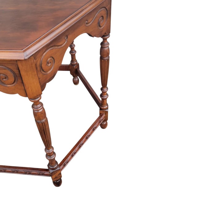 1940s 1940s Vintage American Cherry Center Table Carved Traditional For Sale - Image 5 of 17