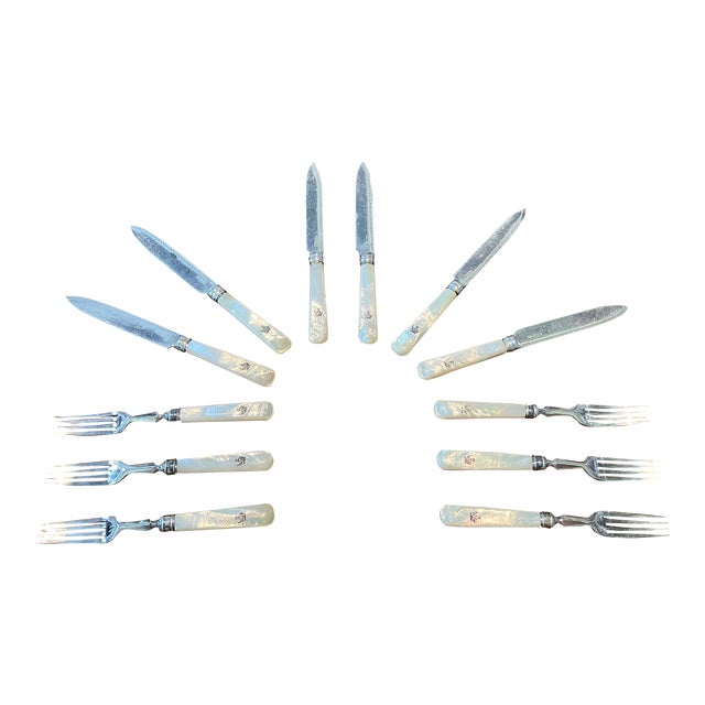Silver Plated Mother of Pearl Flatware Set- 6 Place Setting For Sale