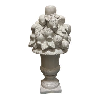 Mid-Century Italian White Glazed Ceramic Fruit Pyramid Topiary on Pedestal For Sale