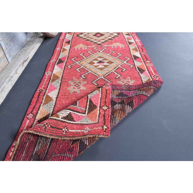 Pink Vintage Turkish Oushak Handmade Wool Cotton Pink Runner Rug For Sale - Image 8 of 10