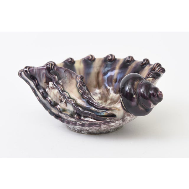 Vintage Italian Coastal Glazed Ceramic Snail Bowl, Purple, Champagne, Off White, 1960's For Sale In Miami - Image 6 of 12