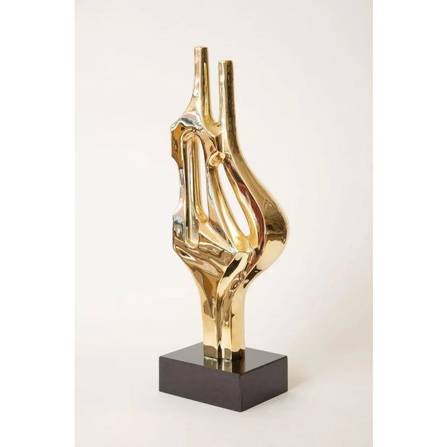 Abstract Vintage Brass Abstract Figural Sculpture on Black Granite Base, 1970's For Sale - Image 3 of 9