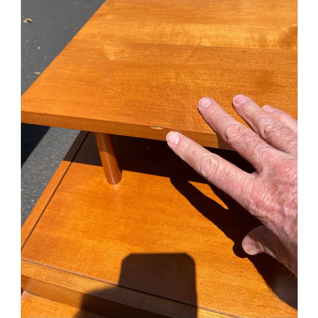 Tan Pair of Mid-Century Modern Paul McCobb Planner Group Two-Tier Maple End Tables by Winchendon For Sale - Image 8 of 12