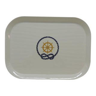 2000s Blue and White Nautical Theme Oval Serving Tray For Sale