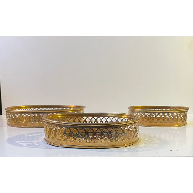 1970s Vintage Table Trays in Perforated Brass, 1970s, Set of 3 For Sale - Image 5 of 8