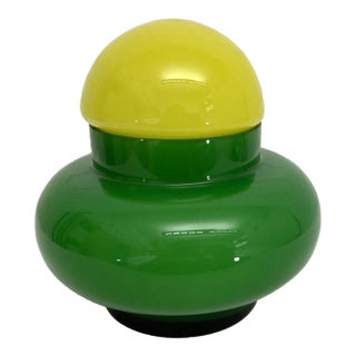 Vintage 1960s Mid-Century Green Enesco Cased Glass Jar With Lid For Sale