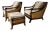 SOLDModern Mandalay Coastal Organic Rattan and Leather Lounge Chairs With Ottoman – Set of 3 For Sale