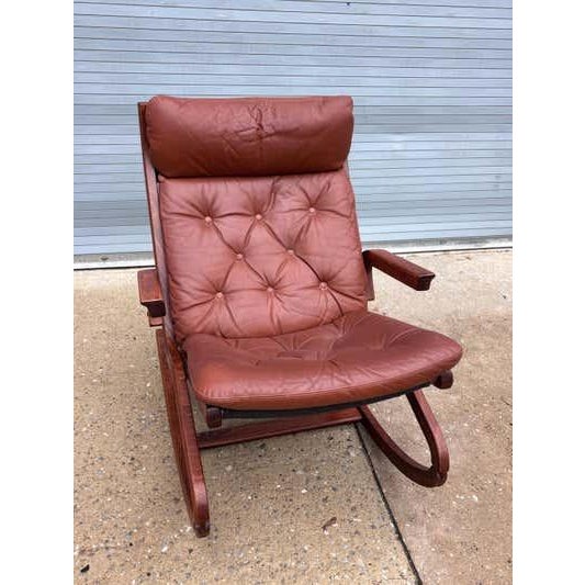 Mid 20th Century Norway Teak and Leather Rocking Chair For Sale - Image 18 of 18
