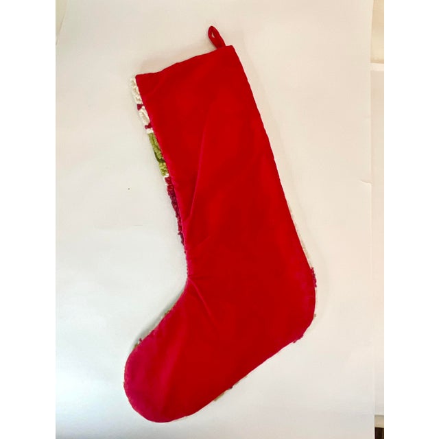Textile 1980s Vintage Americana Boho Chic Needlepoint Christmas Poinsettia Stocking. For Sale - Image 7 of 8
