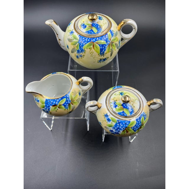 Asian Vintage Nippon Floral Asian Ceramic Tea Set- 3 Pieces For Sale - Image 3 of 12
