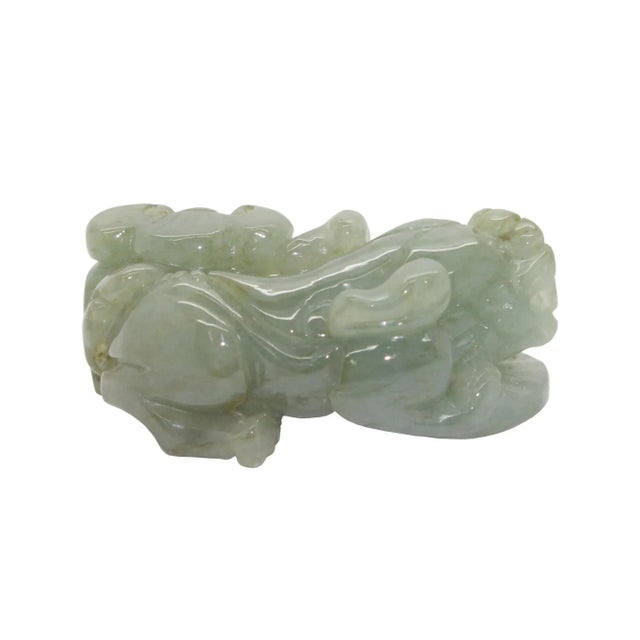 Art Deco Chinese Hand Carved Natural Jade Feng Shui Lucky Pixiu Figure Pendant For Sale - Image 3 of 6