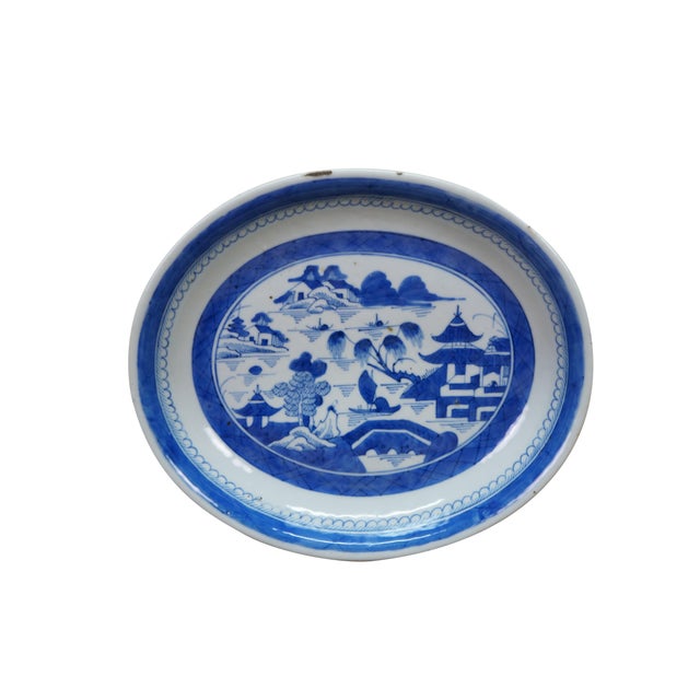 Antique 19th century Qing Dynasty Chinese Canton export blue and white porcelain serving pieces. Includes two vegetable...