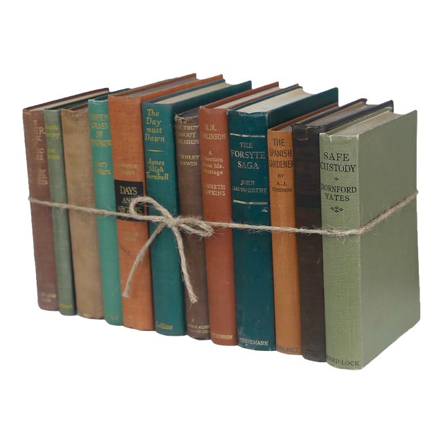 Decorative Books - Vintage Cabin Book Bundle - 1 Foot of Brown and Green Books For Sale
