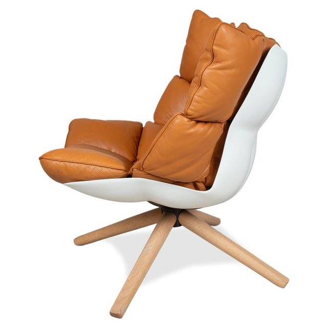 Set of Husk Lounge Chair and Ottoman in Cognac Leather from B&B Italia / C&B Italia For Sale - Image 11 of 17