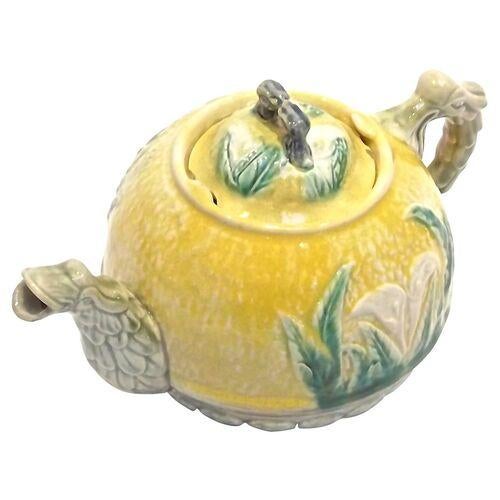English Antique Majolica Calla Lily & Dragon Teapot For Sale - Image 3 of 6