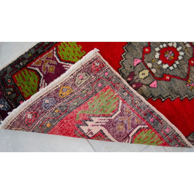 Vintage Oushak Small Rug 2x3 Hand-Knotted Red Turkish Wool Mat Door Mat Entry Decor For Sale - Image 9 of 14
