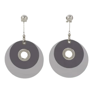 Prada Runway Ss 2016 Silver and Gray Massive Sequin Disk Pair of Clip Earrings