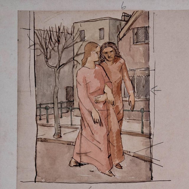 Carlo Carrà, Figurative Scene, Early 1900s, Watercolor For Sale - Image 7 of 8