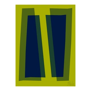 Deep Navy and Lime Transparencies Fine Art Print 39" X 55" by Liz Roache For Sale