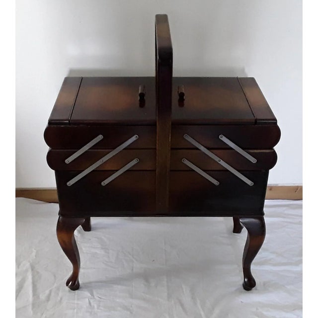 Vintage German Walnut Colored Sewing Table, 1950s For Sale - Image 9 of 9