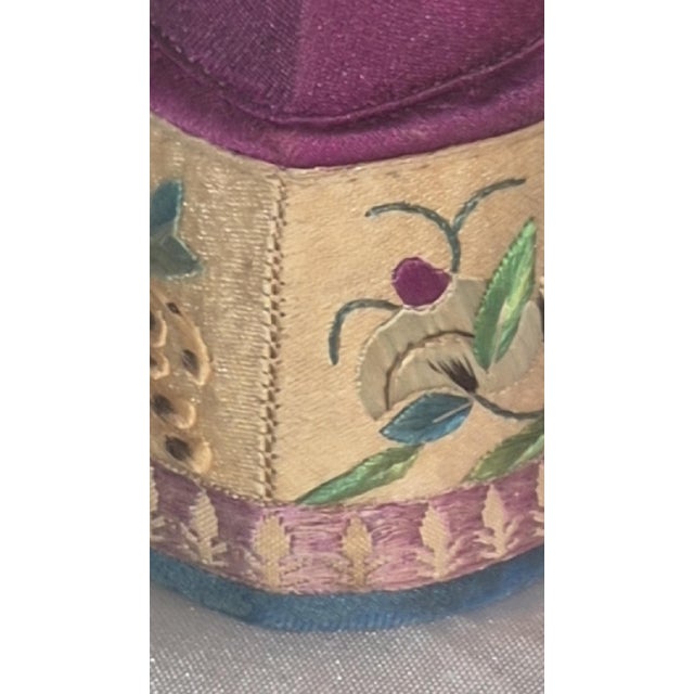 Purple Rare 19thC Chinese Manchu Flowerpot Shoes Embroidered Silk Purple Satin For Sale - Image 8 of 8
