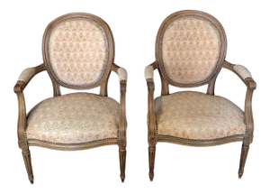 Louis XVI Walnut Armchairs or Fauteuils -A Pair