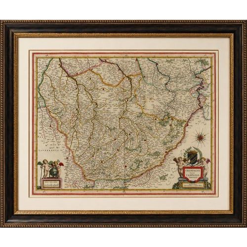 Title: Antique Blaeu Map of Champagne France, Campania Comitatus, c. 1642 : A magnificent and highly decorative antique...