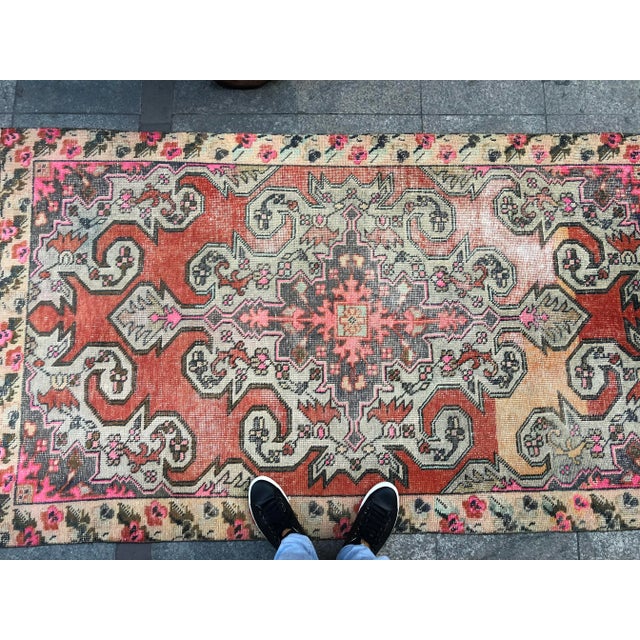 1960s Vintage Turkish Oushak Tribal Rug - 4′ × 7′ For Sale - Image 6 of 11