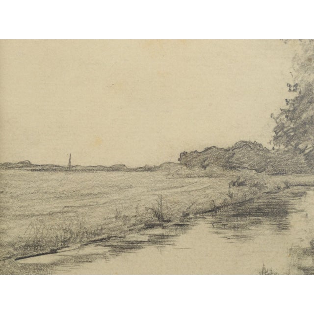 Reflections in a Pond Pencil Drawing by Alfred Villiers Farnsworth C.1880 For Sale In Monterey, CA - Image 6 of 7