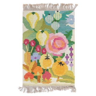 Doris Leslie Blau Vintage Swedish Floral Design Flat Woven Rug by Ingegerd Silow For Sale