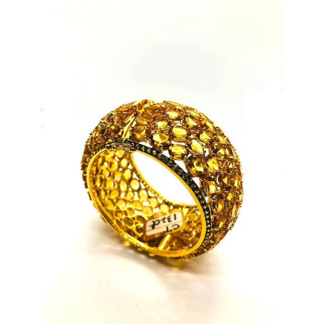 Bochic “Capri” Vintage Natural Yellow Citrine Cuff Set In 18K Gold & Silver Natural Yellow Citrine - 47 Carats The Bochic...