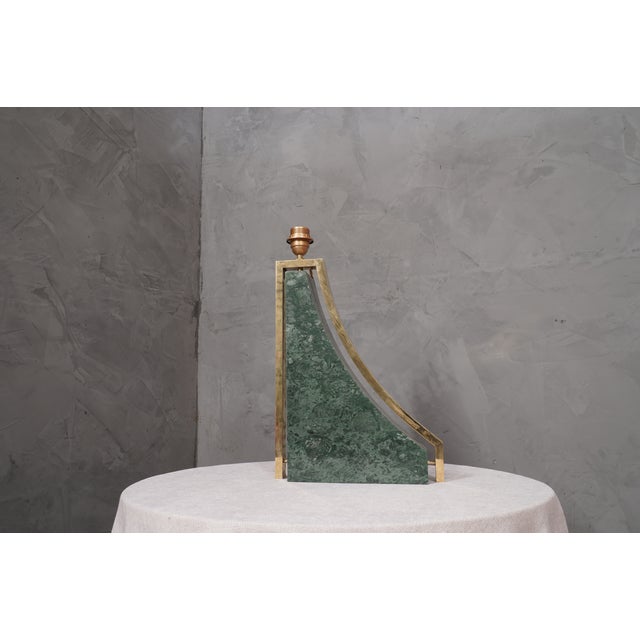 Gold Italian Indian Green Marble and Brass Table Lamp, 2000s For Sale - Image 8 of 12