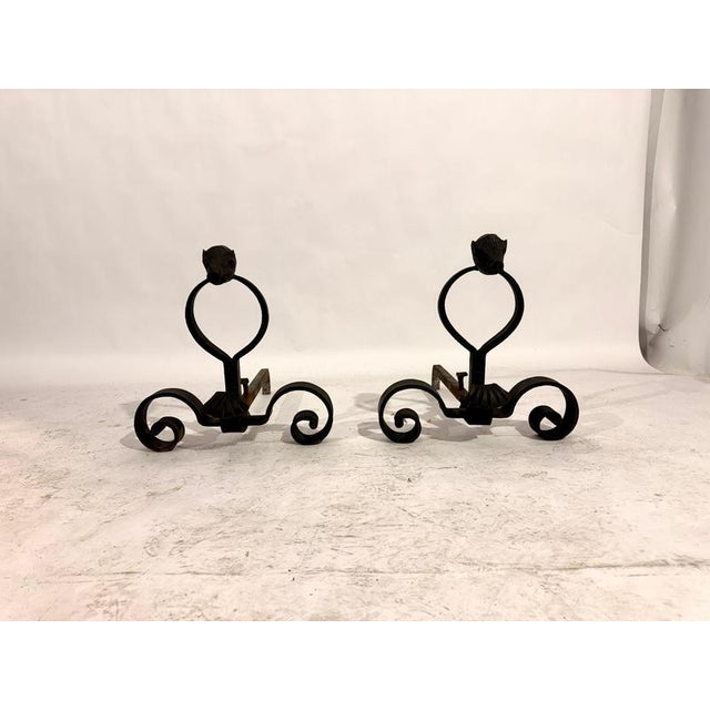 Late 19th Century Wrought Iron Andirons with Boars Heads, France, Set of 2 For Sale - Image 8 of 13