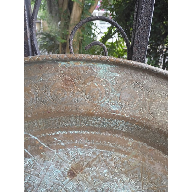 Late 19th Century Late 19th Century Antique Moroccan/Moorish Hand Chased 36" Copper Tray For Sale - Image 5 of 6