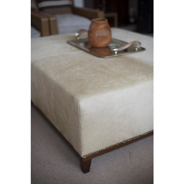 Custom Upholstered Hair on Hide Ottoman For Sale - Image 4 of 8