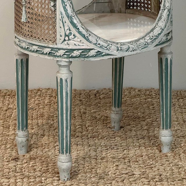 Pair 19th Century French Louis XVI Painted Oval End Tables With Marble For Sale - Image 10 of 16