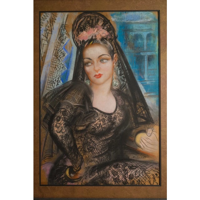 Pastel Portrait of a Woman in a Black Lace Mantilla, Signed R. Casas, Reframed With Museum Glass For Sale - Image 12 of 14