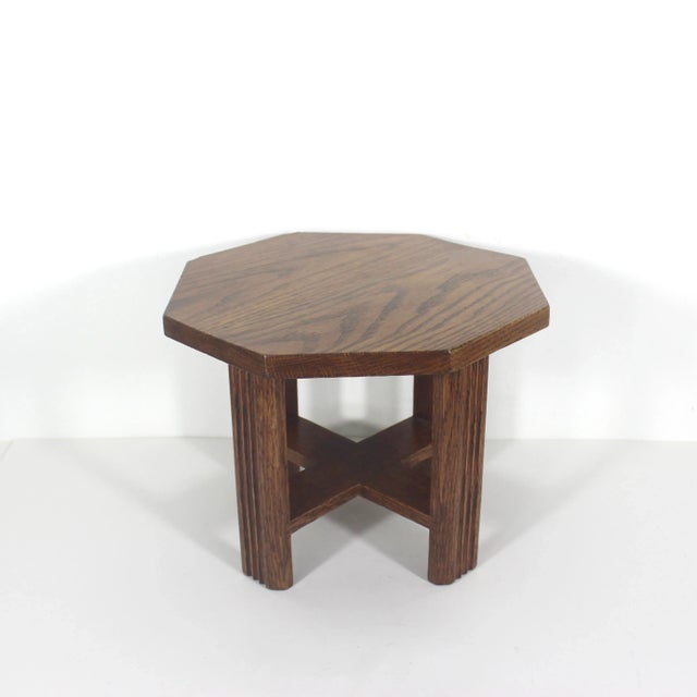 Vintage Oak Plant Stand Wood Stool Octagonal For Sale - Image 13 of 14
