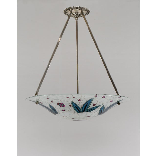 Metal Large French Art Deco Pendant Light by Maxonade - 1930 Chandelier France For Sale - Image 7 of 15