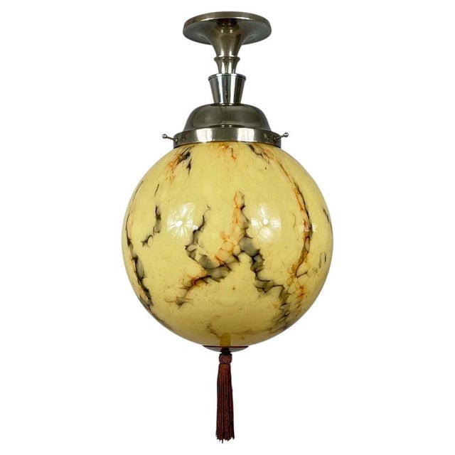 Art Deco Opaline Glass and Nickel Ball Flush Mount with Tassel, Germany, 1930s For Sale - Image 18 of 18